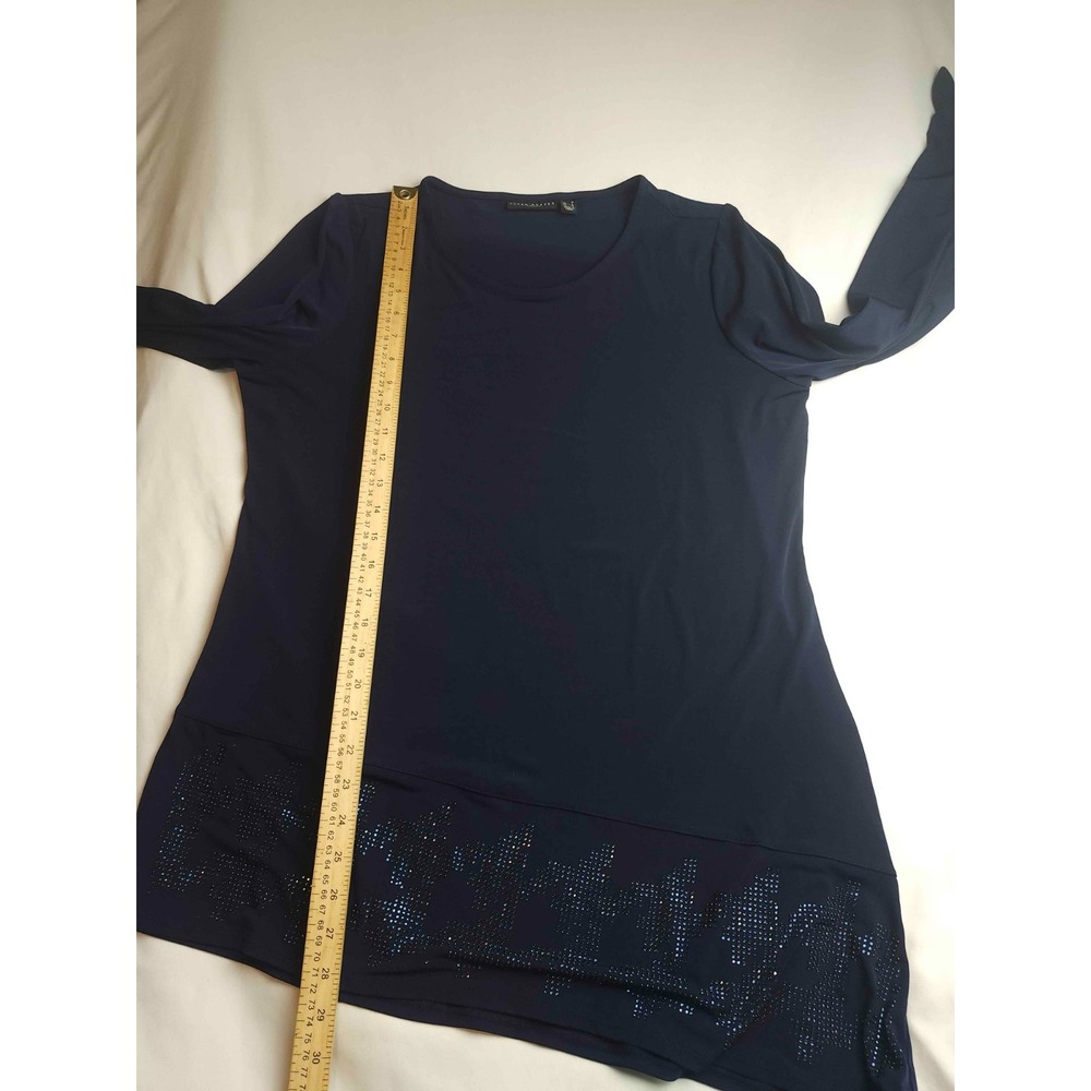 Susan Graver Artisan Top Womens M Blue Rhinestone Classic Preppy Smart Casual - Picture 4 of 8